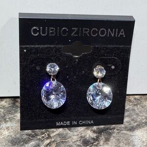 Cubic Zirconia Gold Tone Stud Drop Earrings New